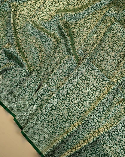 Bottle Green Premium Banarasi Katan Brocade Silk Saree (D11)