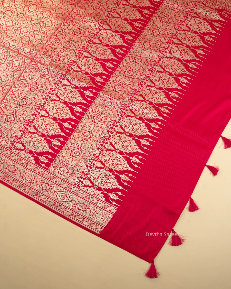Rani Pink Premium Banarasi Katan Brocade Silk Saree (D27)