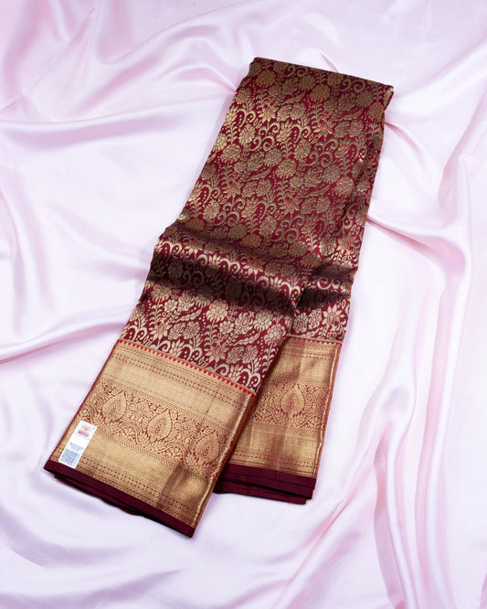Pure Handloom Kanchipuram Silk Saree with Large Floral Bloom Brocade