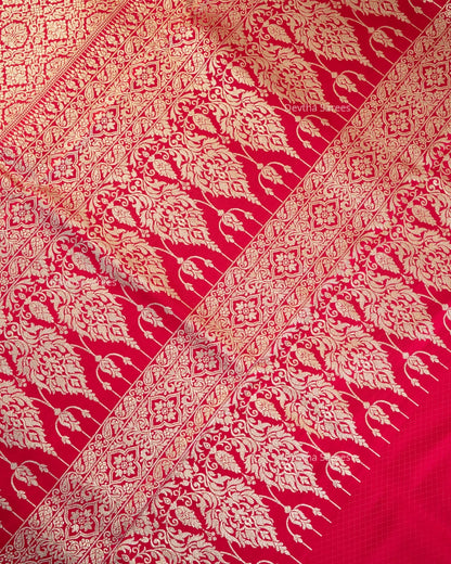 Rani Pink Premium Banarasi Katan Brocade Silk Saree (D27)