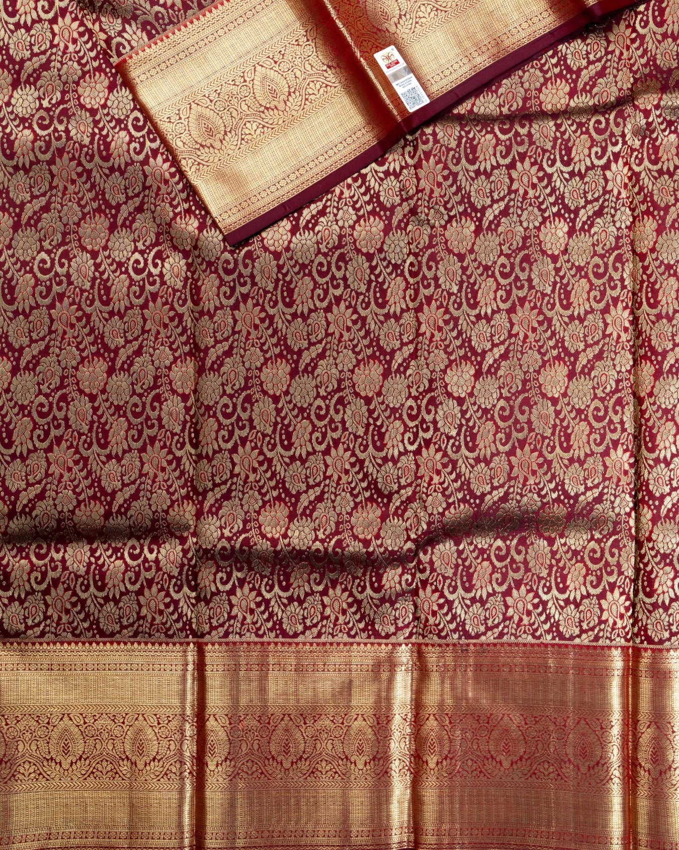 Pure Handloom Kanchipuram Silk Saree with Large Floral Bloom Brocade
