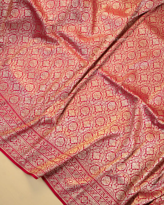 Rani Pink Premium Banarasi Katan Brocade Silk Saree (D27)