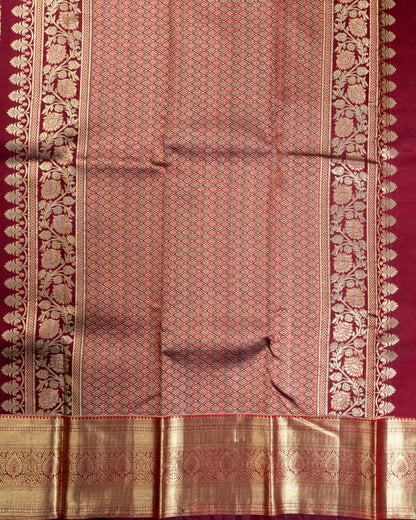 Pure Handloom Kanchipuram Silk Saree with Large Floral Bloom Brocade