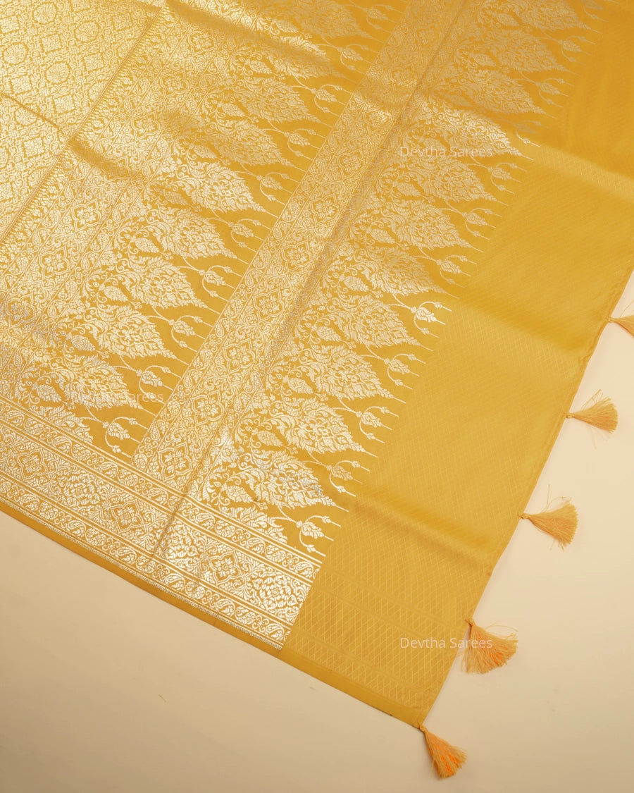 Yellow Premium Banarasi Katan Brocade Silk Saree (D27)