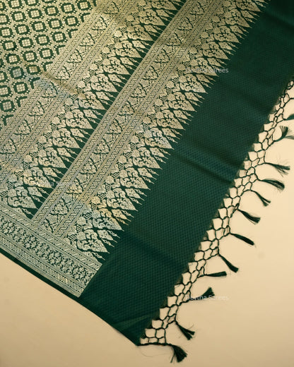 Bottle Green Premium Banarasi Katan Brocade Silk Saree (D3)
