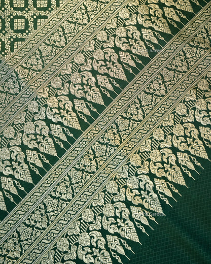 Bottle Green Premium Banarasi Katan Brocade Silk Saree (D3)