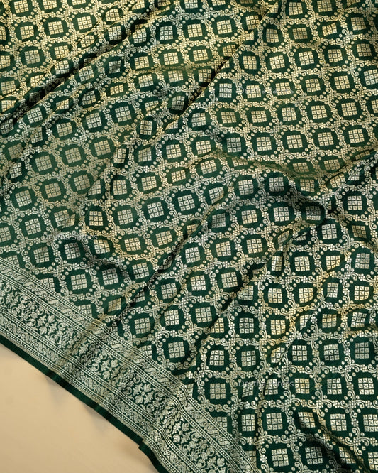 Bottle Green Premium Banarasi Katan Brocade Silk Saree (D3)