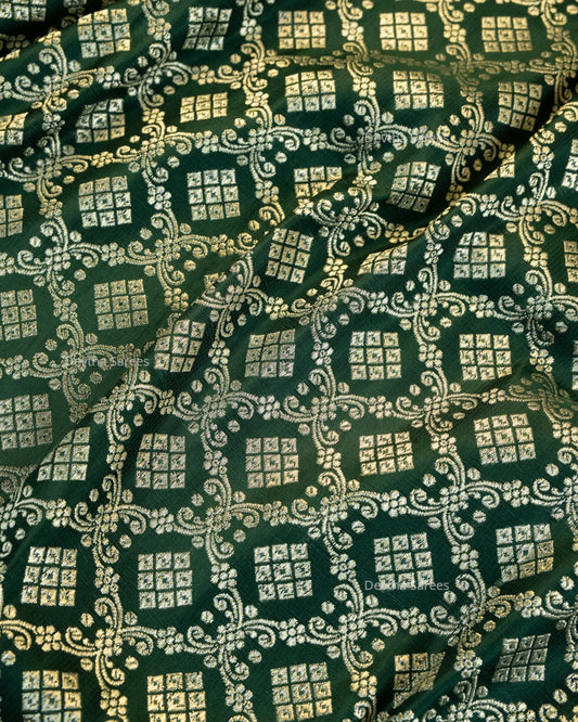 Bottle Green Premium Banarasi Katan Brocade Silk Saree (D3)