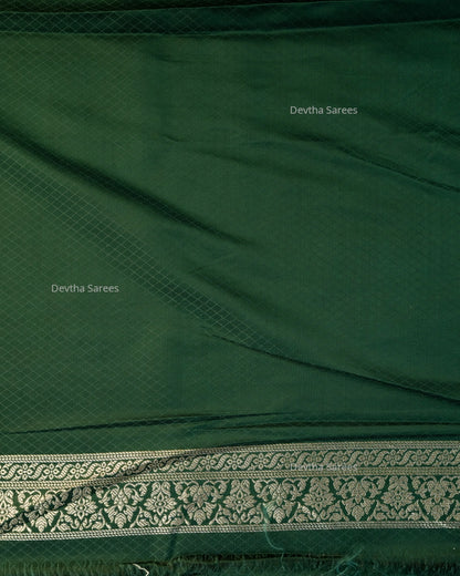 Bottle Green Premium Banarasi Katan Brocade Silk Saree (D3)
