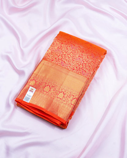 Pure Handloom Kanchipuram Silk Saree with Traditional Brocade Flowers