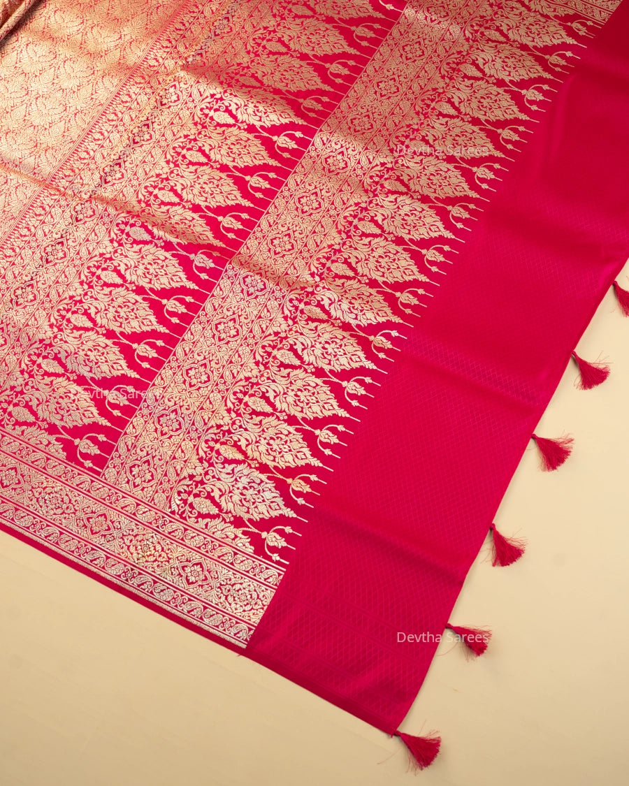 Rani Pink Premium Banarasi Katan Brocade Silk Saree (D28)