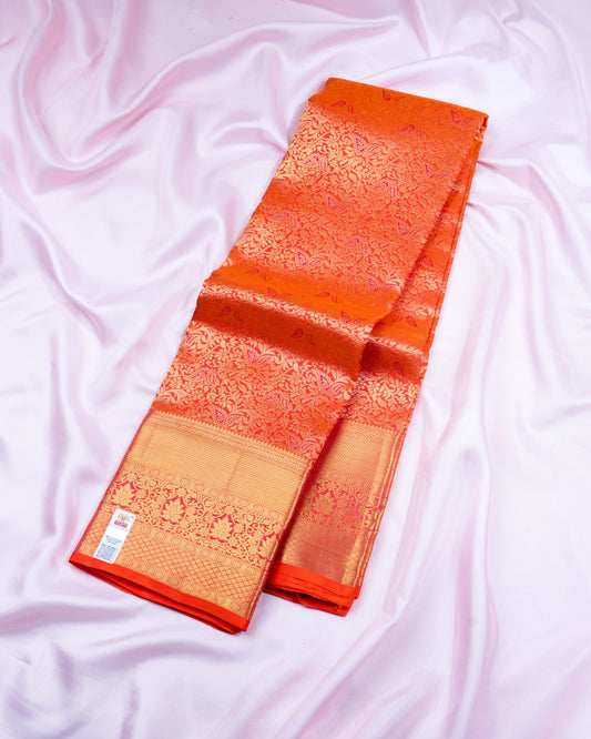 Pure Handloom Kanchipuram Silk Saree with Traditional Brocade Flowers