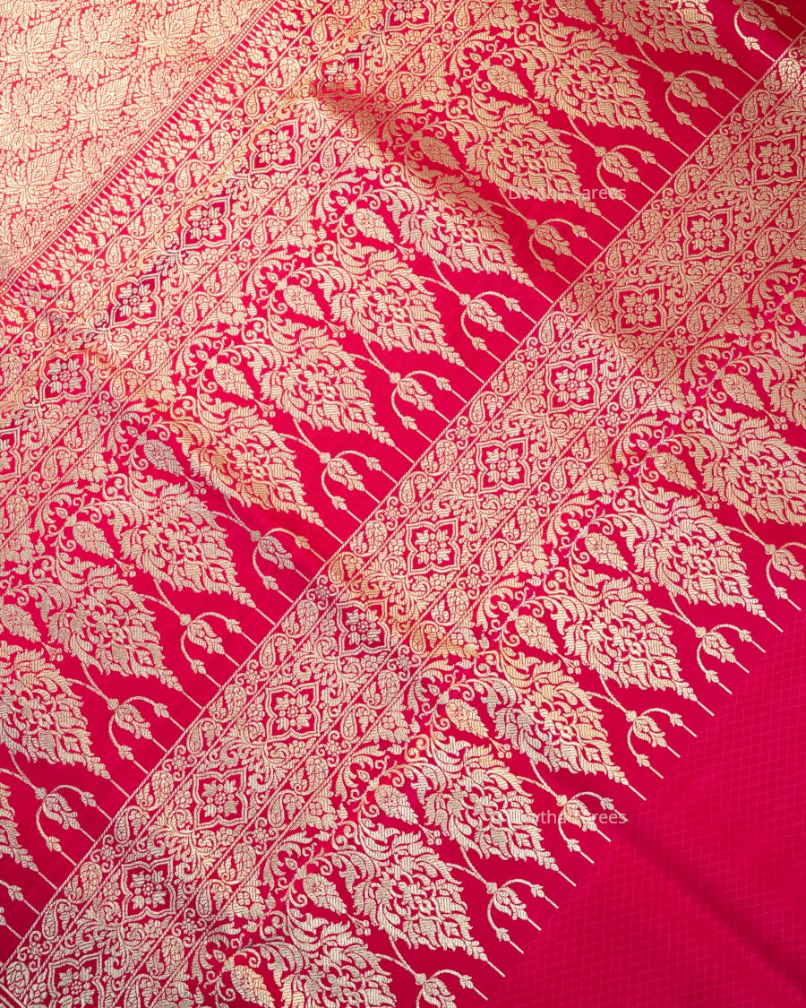 Rani Pink Premium Banarasi Katan Brocade Silk Saree (D28)