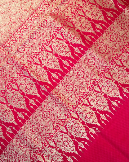 Rani Pink Premium Banarasi Katan Brocade Silk Saree (D28)
