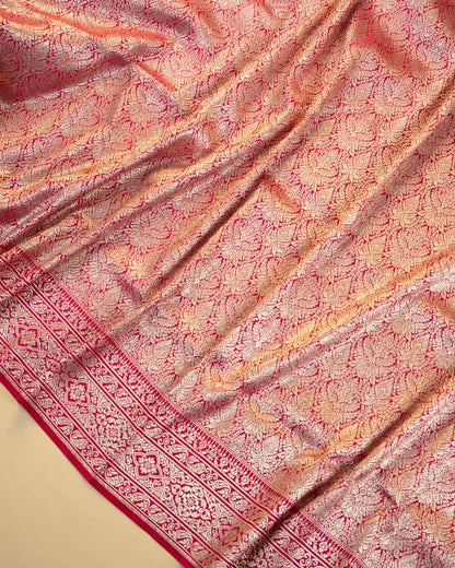 Rani Pink Premium Banarasi Katan Brocade Silk Saree (D28)