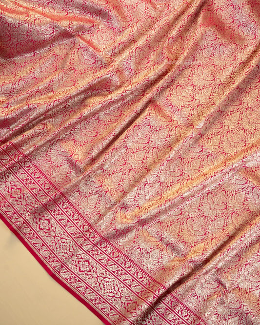 Rani Pink Premium Banarasi Katan Brocade Silk Saree (D28)