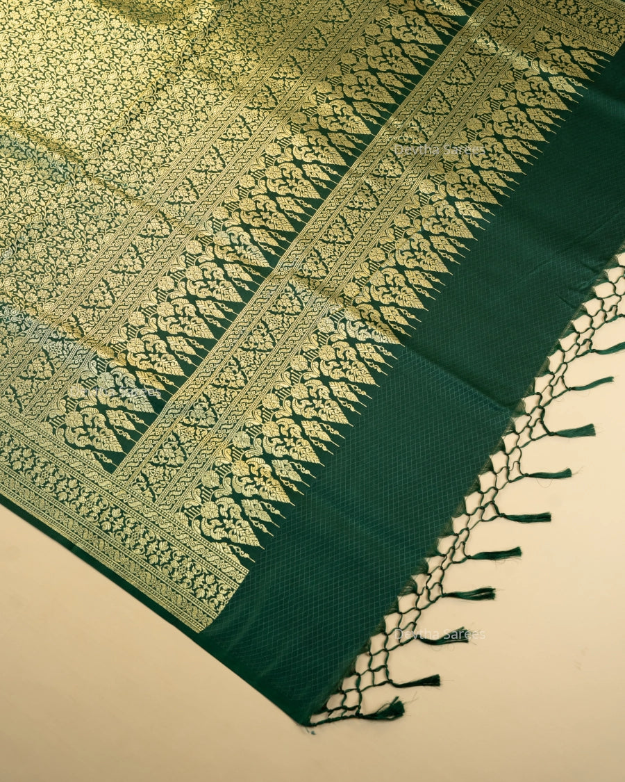 Bottle Green Premium Banarasi Katan Brocade Silk Saree (D11)