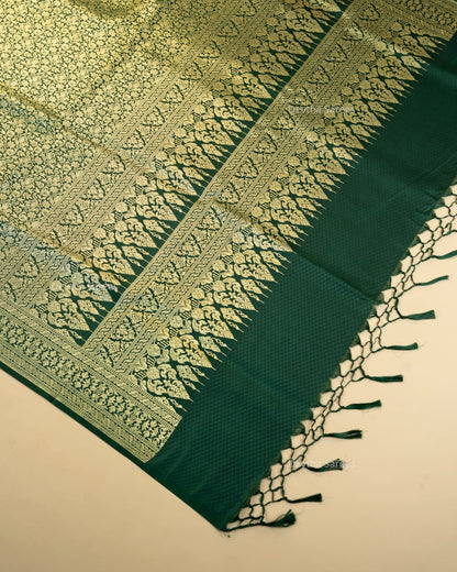 Bottle Green Premium Banarasi Katan Brocade Silk Saree (D11)