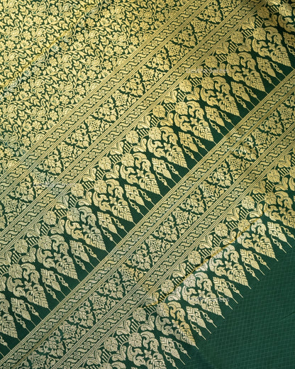 Bottle Green Premium Banarasi Katan Brocade Silk Saree (D11)