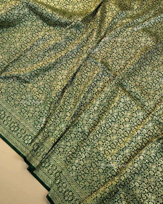 Bottle Green Premium Banarasi Katan Brocade Silk Saree (D11)