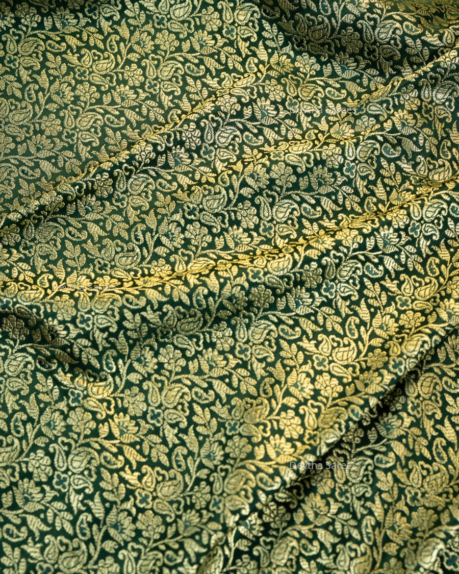 Bottle Green Premium Banarasi Katan Brocade Silk Saree (D11)