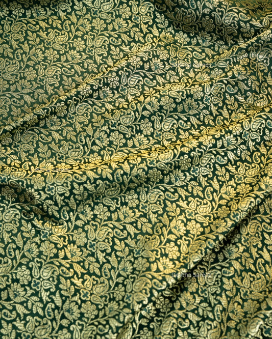 Bottle Green Premium Banarasi Katan Brocade Silk Saree (D11)