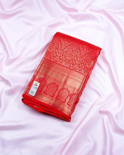 Pure Handloom Kanchipuram Silk Saree with Traditional Floral Arch Brocade
