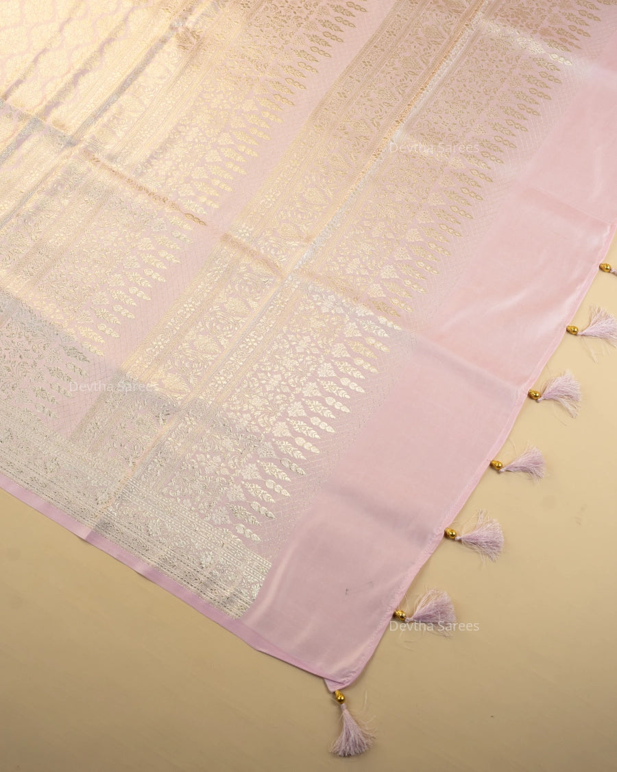 Pastel Pink Premium Banarasi Katan Brocade Silk Saree (D15)