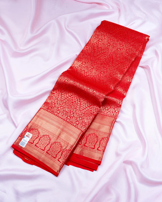 Pure Handloom Kanchipuram Silk Saree with Traditional Floral Arch Brocade