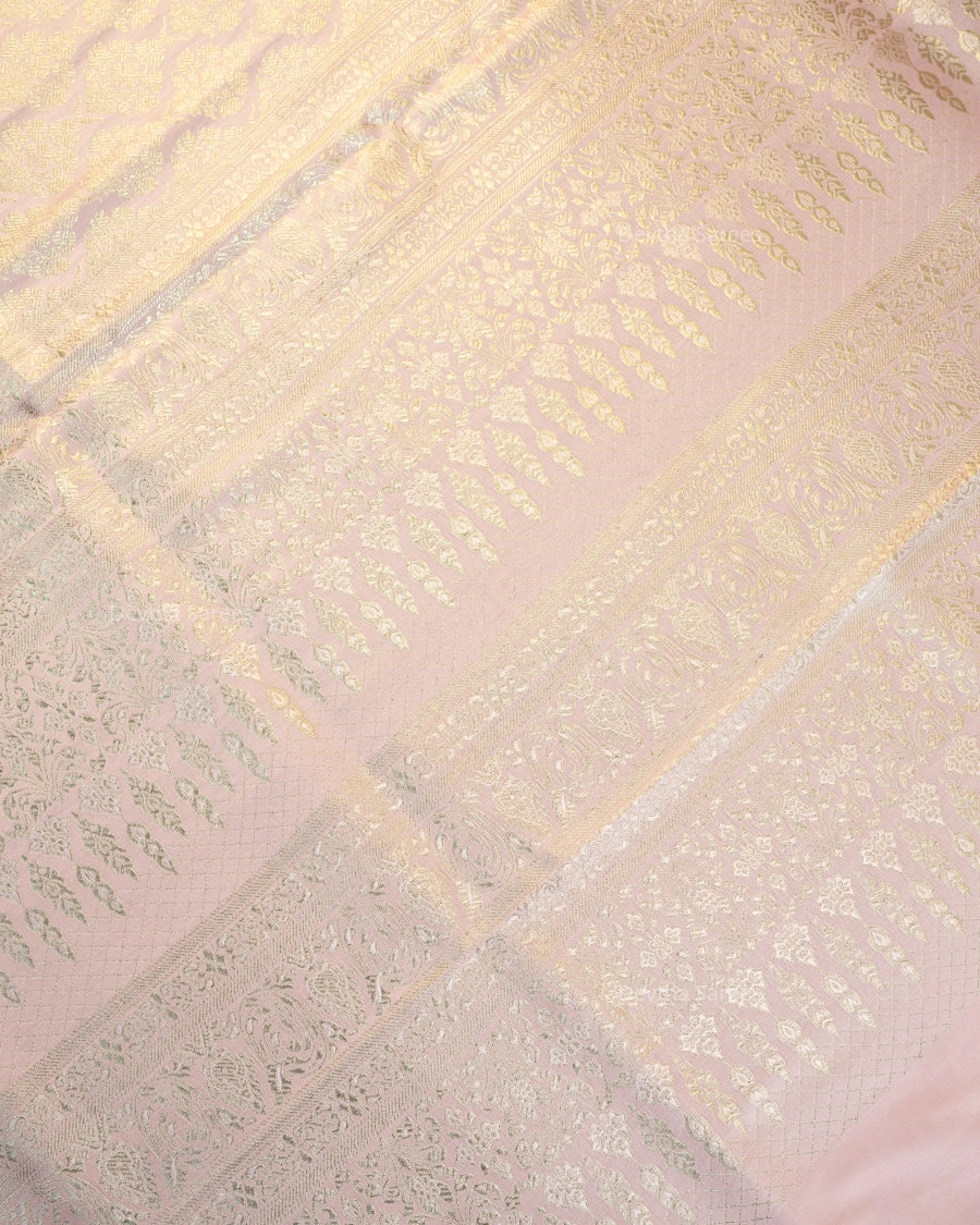 Pastel Pink Premium Banarasi Katan Brocade Silk Saree (D15)