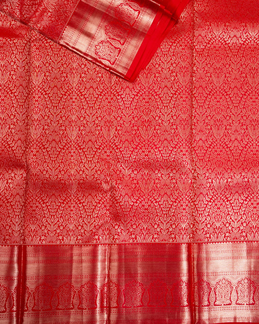 Pure Handloom Kanchipuram Silk Saree with Traditional Floral Arch Brocade