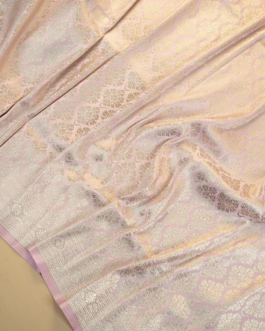 Pastel Pink Premium Banarasi Katan Brocade Silk Saree (D15)