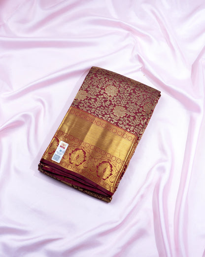 Pure Handloom Kanchipuram Silk Saree with Big Flower Brocade