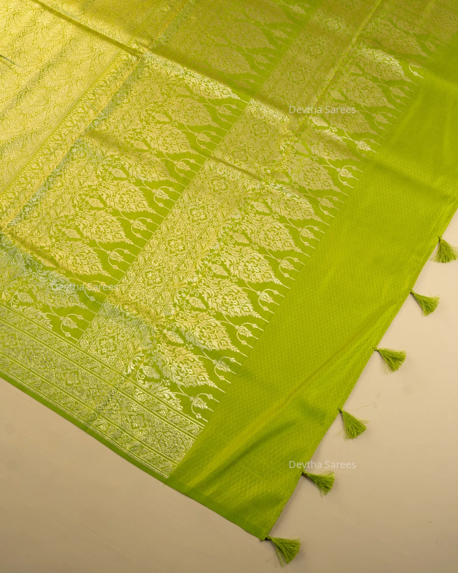 Olive Green Premium Banarasi Katan Brocade Silk Saree (D28)