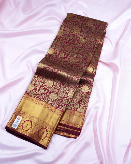 Pure Handloom Kanchipuram Silk Saree with Big Flower Brocade