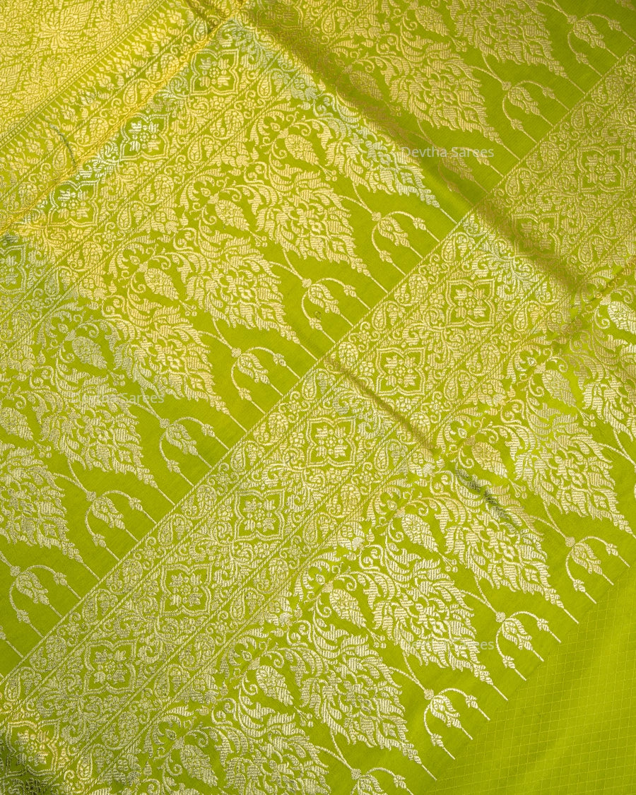 Olive Green Premium Banarasi Katan Brocade Silk Saree (D28)