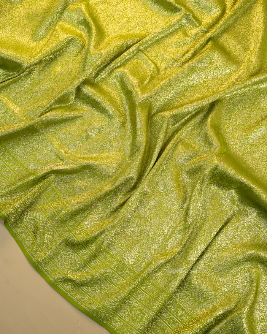 Olive Green Premium Banarasi Katan Brocade Silk Saree (D28)