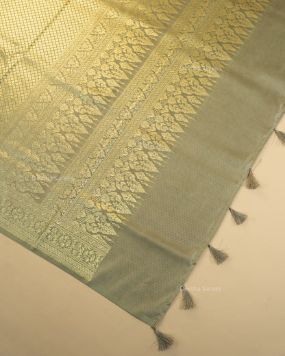 Pastel Sage Green Premium Banarasi Katan Brocade Silk Saree (D22)