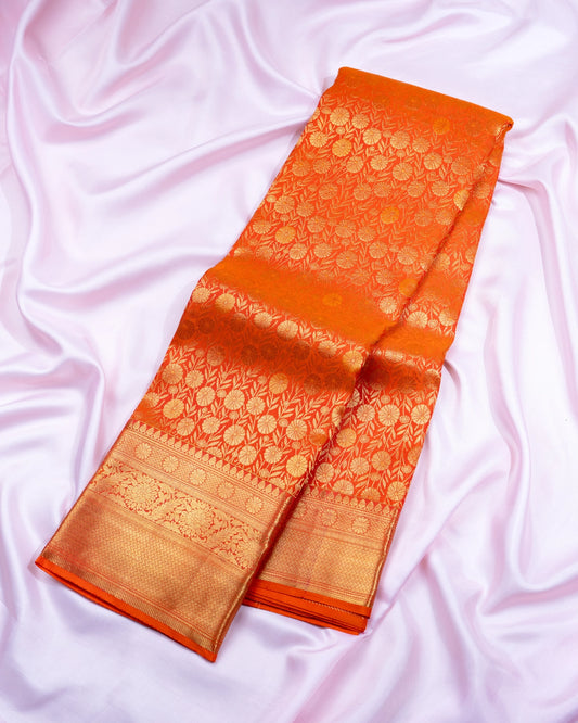 Pure Handloom Kanchipuram Silk Saree with Floral Wine Brocade