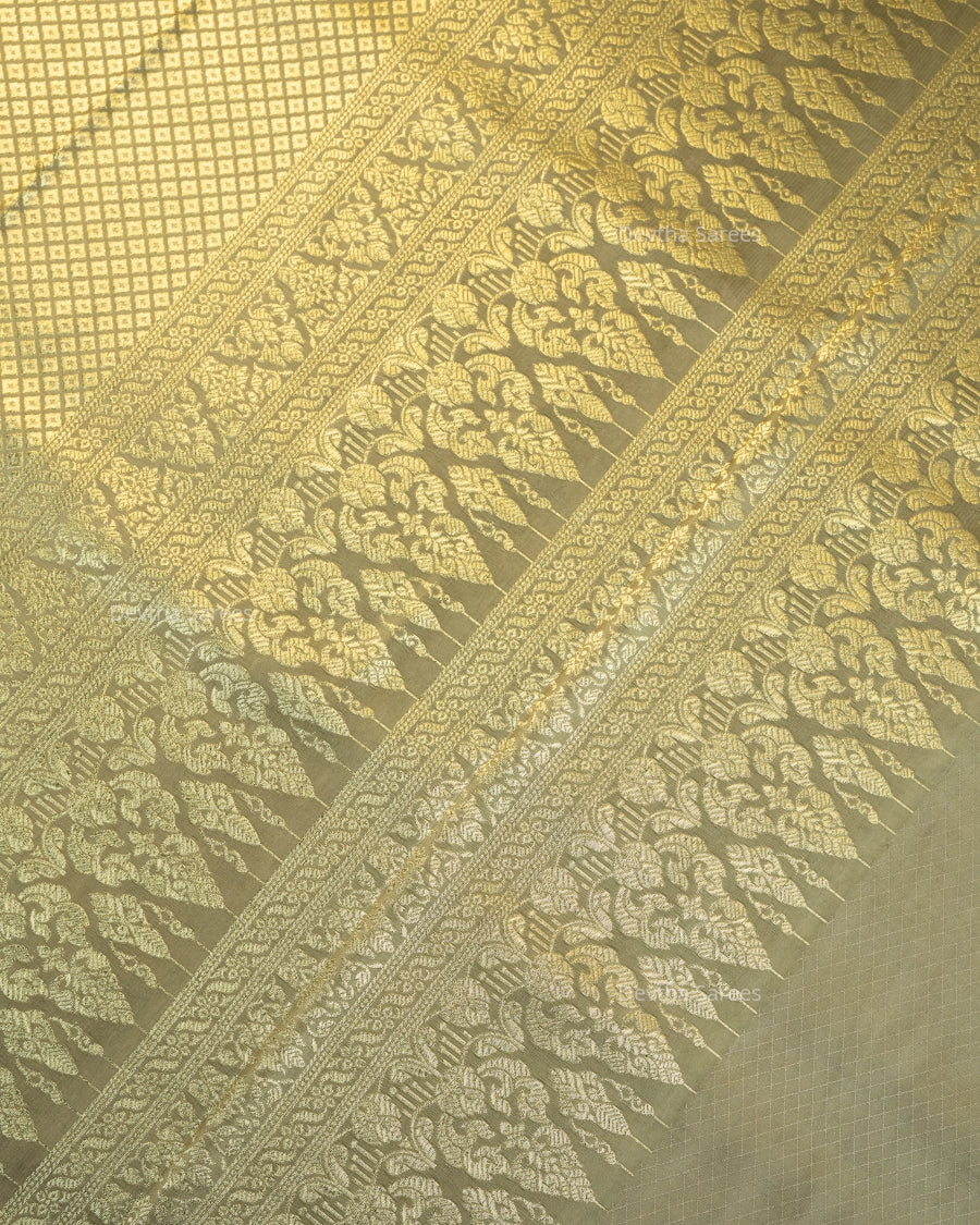 Pastel Sage Green Premium Banarasi Katan Brocade Silk Saree (D22)