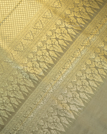 Pastel Sage Green Premium Banarasi Katan Brocade Silk Saree (D22)