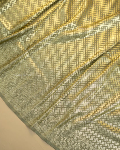 Pastel Sage Green Premium Banarasi Katan Brocade Silk Saree (D22)