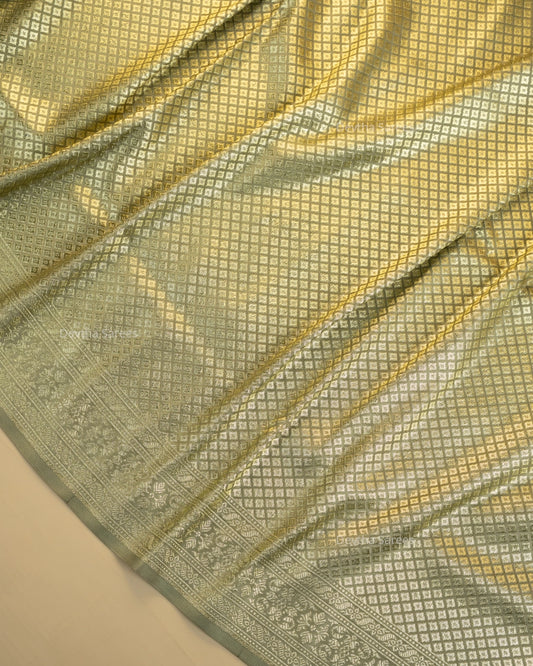 Pastel Sage Green Premium Banarasi Katan Brocade Silk Saree (D22)