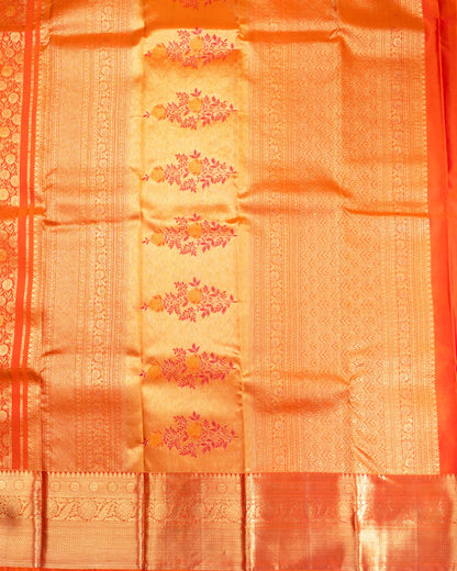 Pure Handloom Kanchipuram Silk Saree with Floral Wine Brocade
