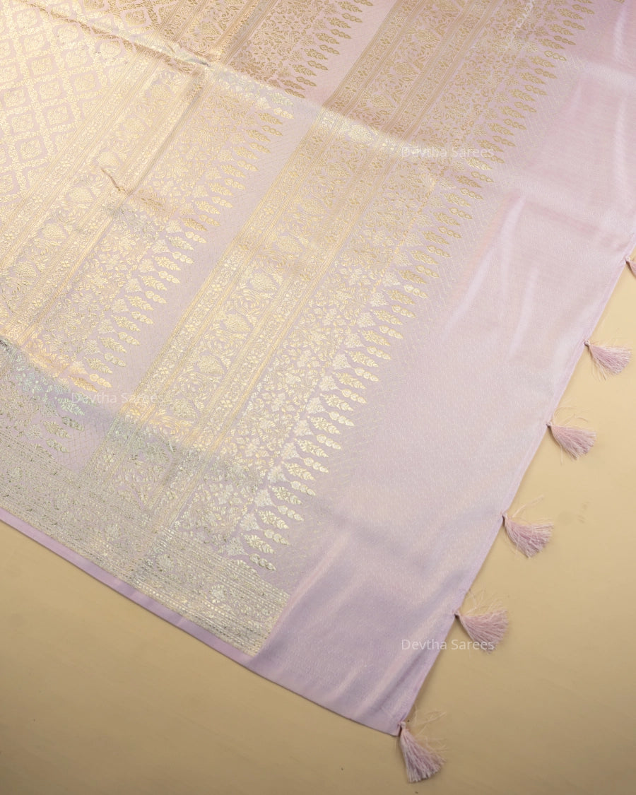 Pastel Lilac Premium Banarasi Katan Brocade Silk Saree (D30)
