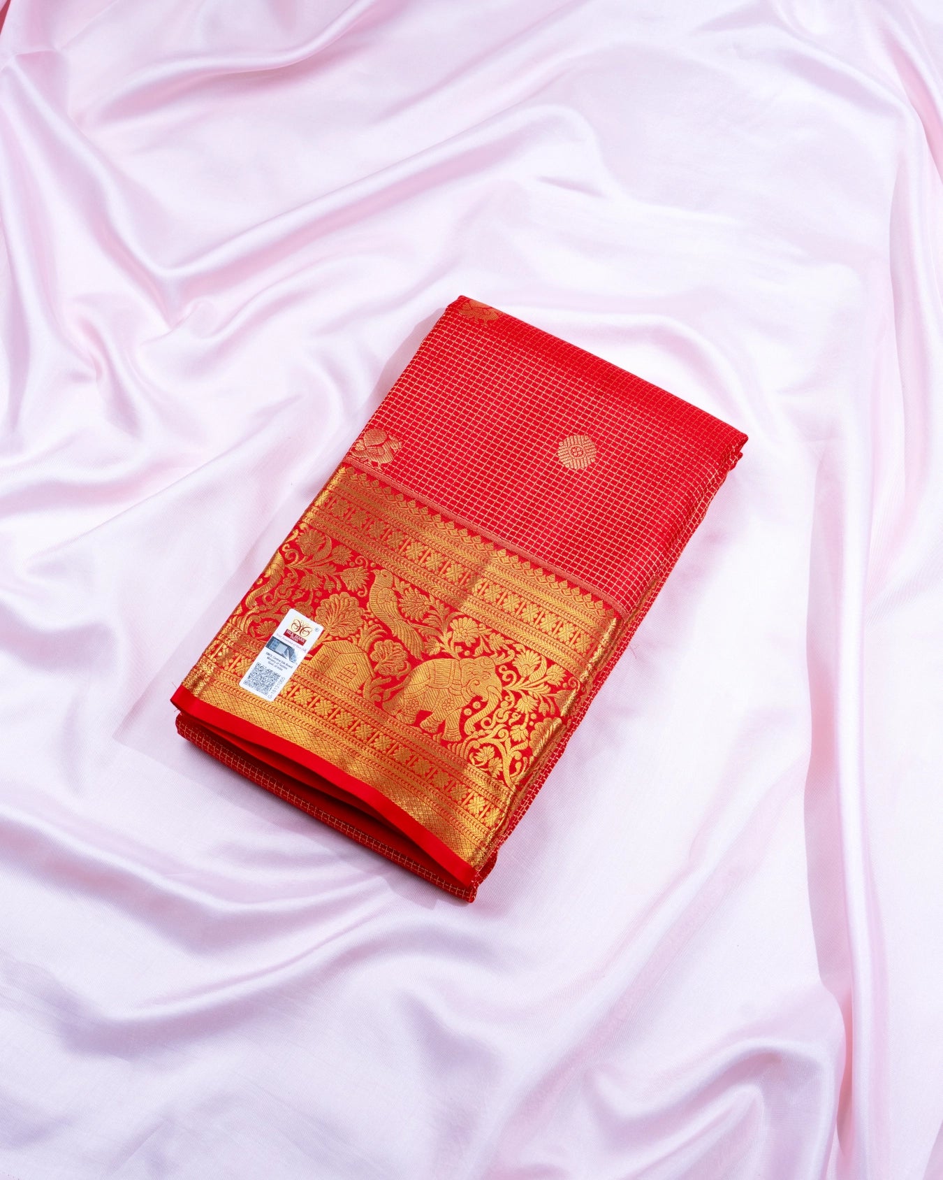 Pure Handloom Kanchipuram Silk Saree with Traditional Checks and Peacock