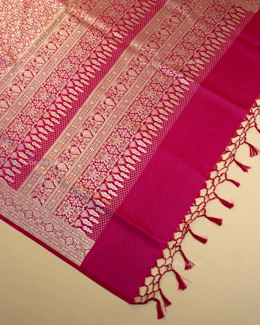Rani Pink Premium Banarasi Katan Brocade Silk Saree (D11)