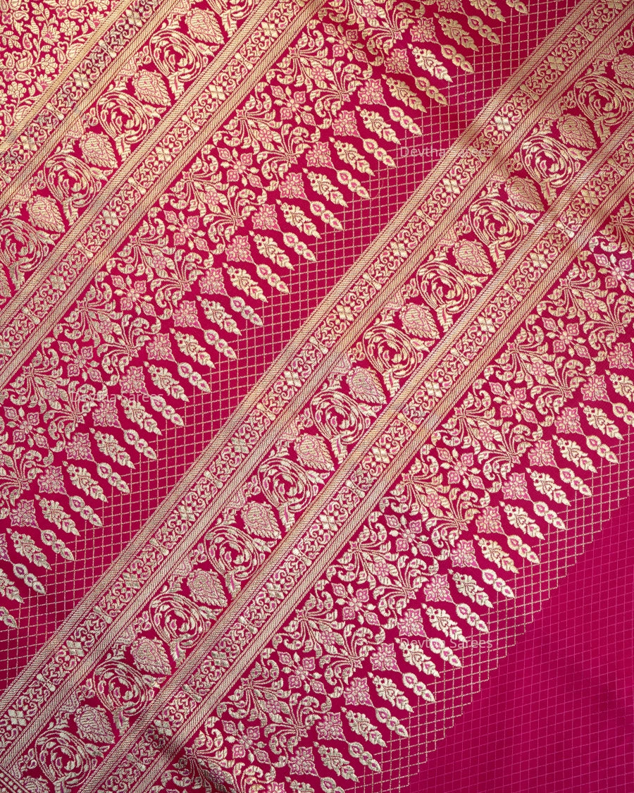 Rani Pink Premium Banarasi Katan Brocade Silk Saree (D11)