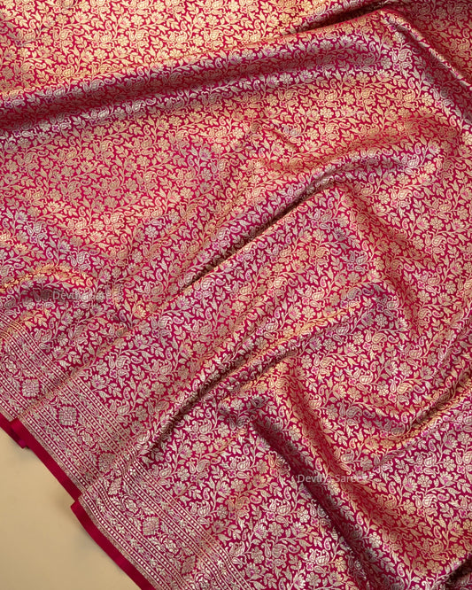Rani Pink Premium Banarasi Katan Brocade Silk Saree (D11)