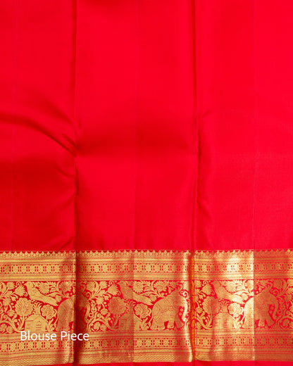 Pure Handloom Kanchipuram Silk Saree with Traditional Checks and Peacock